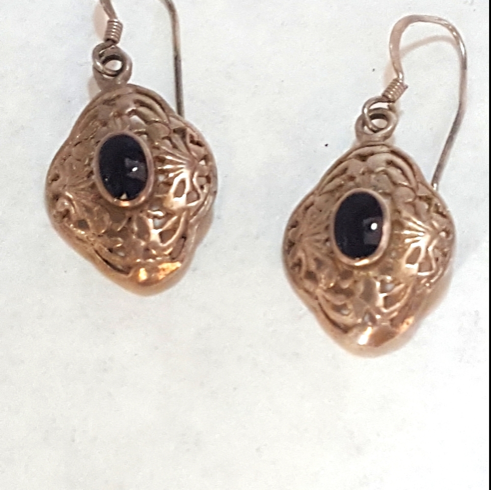 Sterling jet filigree earrings